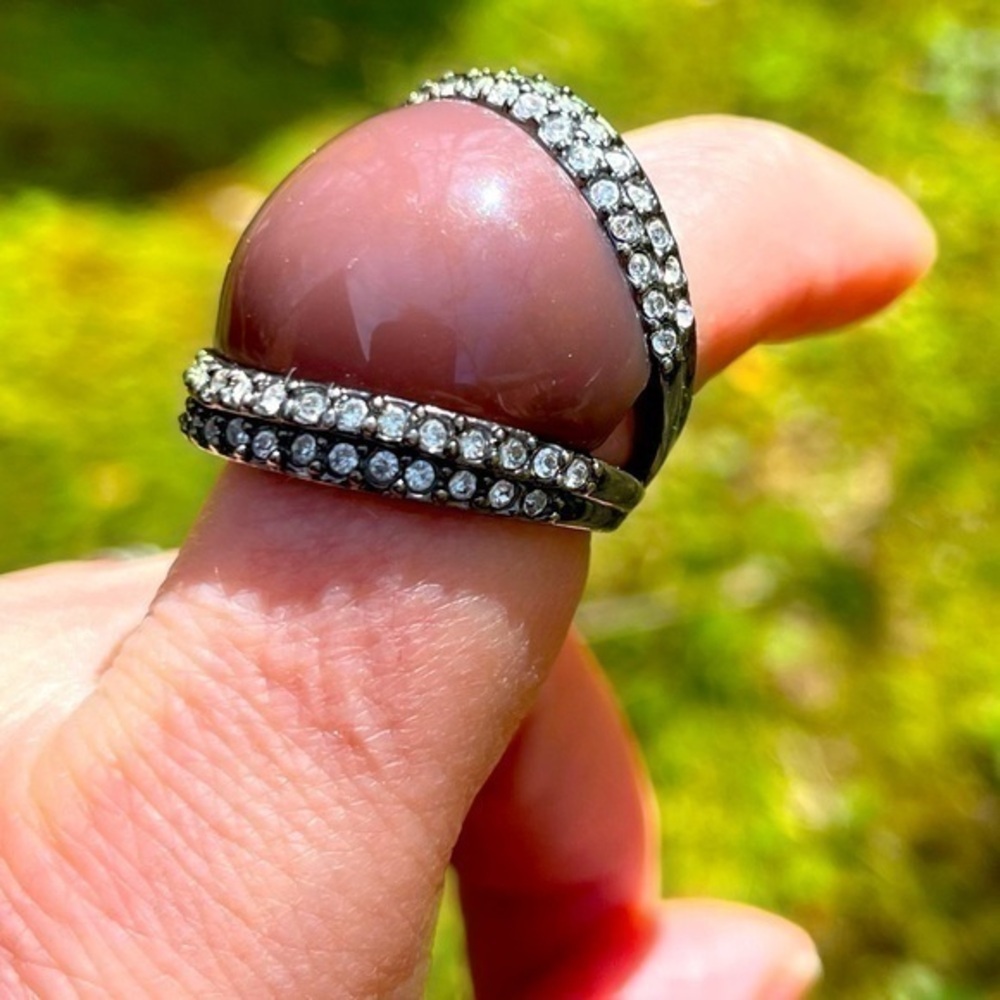 Sterling Silver Thulite Mauve Oversized Statement Ring Size 7